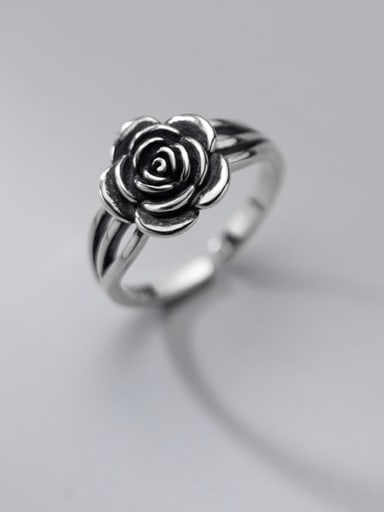 925 Sterling Silver Rose Flower Vintage Band Ring