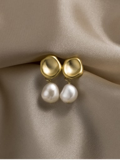 gold 925 Sterling Silver Imitation Pearl Geometric Minimalist Drop Earring
