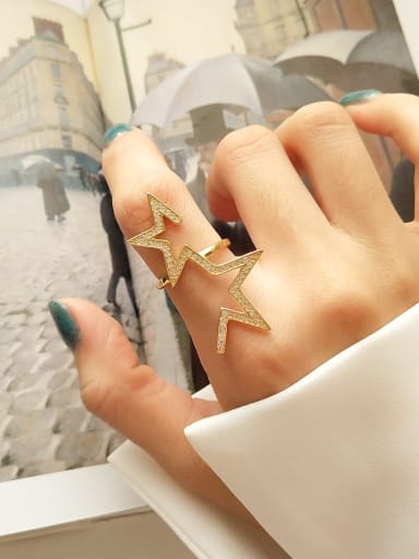 925 Sterling Silver Cubic Zirconia Star Statement  Free Size Ring