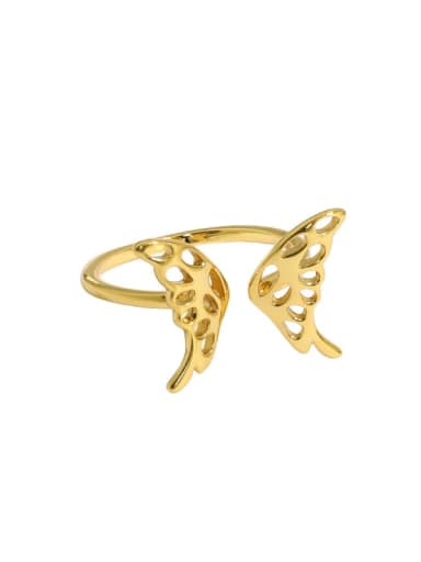 Gold [14 adjustable] 925 Sterling Silver Butterfly Vintage Band Ring