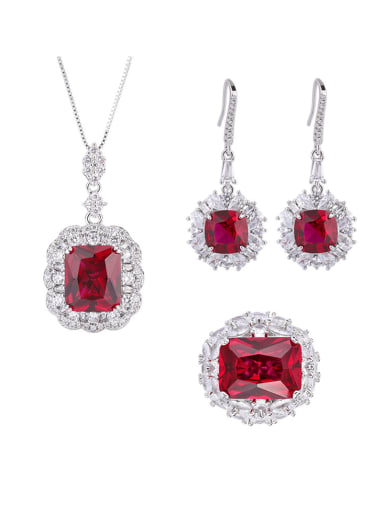 Brass Cubic Zirconia Earring Ring and Pendant Set