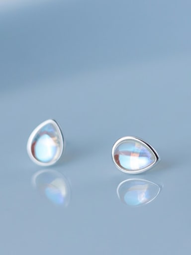 925 Sterling Silver Glass Stone Water Drop Minimalist Stud Earring