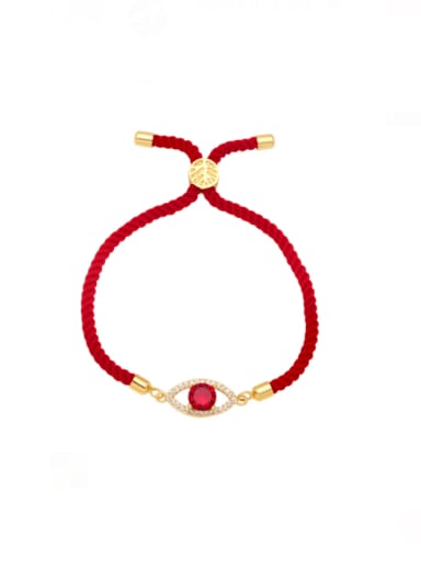 red Brass Cubic Zirconia Weave Evil Eye  Trend Adjustable Bracelet