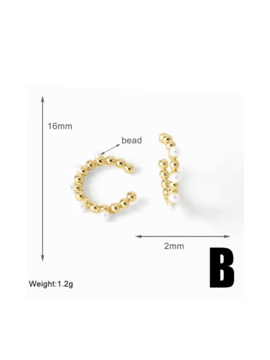 B Brass Imitation Pearl Geometric Minimalist Clip Earring