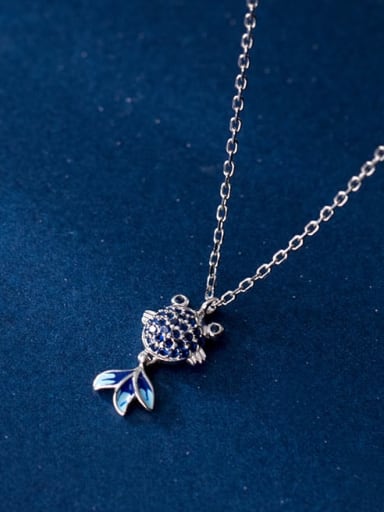 925 Sterling Silver Cubic Zirconia Fish Cute Necklace