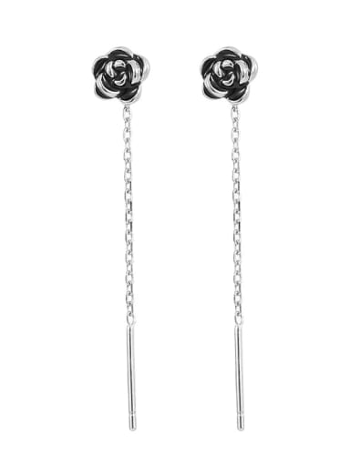 925 Sterling Silver Enamel Flower Minimalist Threader Earring