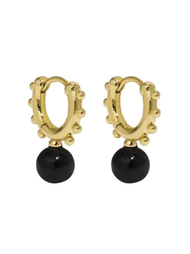 18K gold [Black Agate] 925 Sterling Silver Imitation Pearl Geometric Vintage Huggie Earring