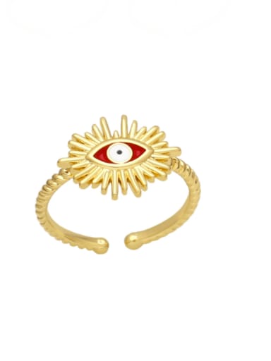 red Brass Enamel Cubic Zirconia Evil Eye Vintage Band Ring