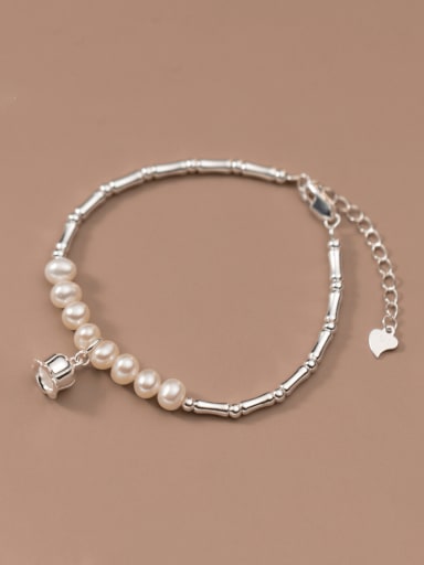 925 Sterling Silver Freshwater Pearl Flower Minimalist Handmade Beaded Bracelet
