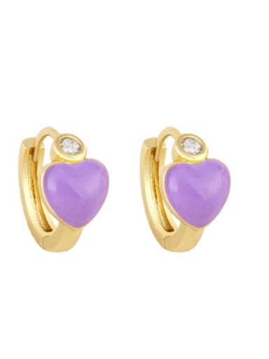 Brass Enamel Heart Minimalist Huggie Earring