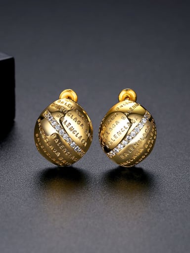 Brass Cubic Zirconia Round Vintage Stud Earring