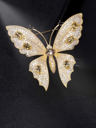 Brass Cubic Zirconia Butterfly Statement Brooch