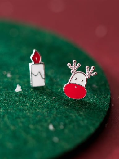 925 Sterling Silver Enamel Asymmetrical Irregular Cute  Christmas Stud Earring