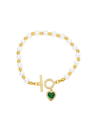 green Brass Imitation Pearl Heart Bohemia Beaded Bracelet