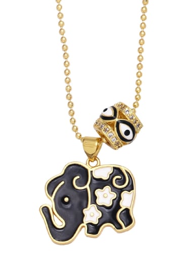 black Brass Cubic Zirconia Enamel Elephant Vintage Necklace