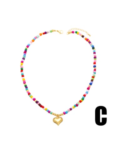 C Brass Miyuki Millet Bead Multi Color Heart Hip Hop Beaded Necklace