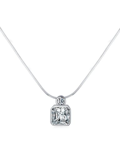 silver 925 Sterling Silver Cubic Zirconia Minimalist  Square Pendant Necklace