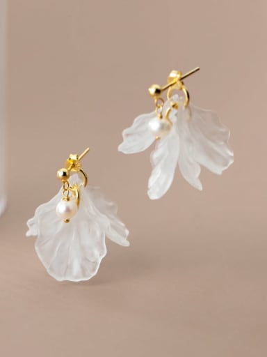 925 Sterling Silver Acrylic Flower Minimalist Drop Earring
