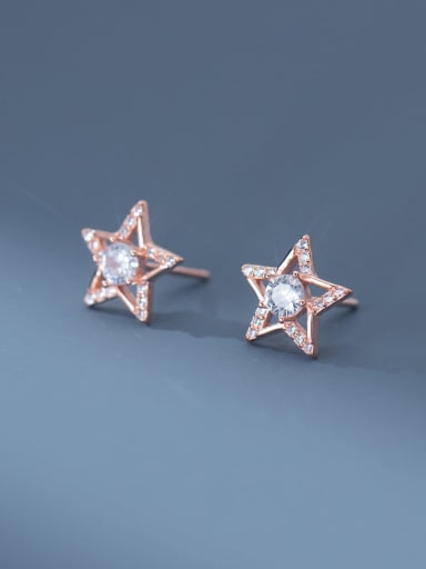 Rose Gold 925 Sterling Silver Cubic Zirconia Pentagram Minimalist Stud Earring