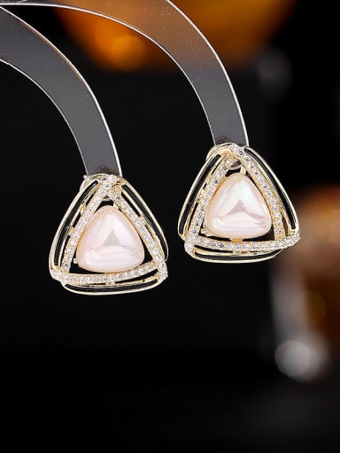Brass Imitation Pearl Triangle Statement Stud Earring