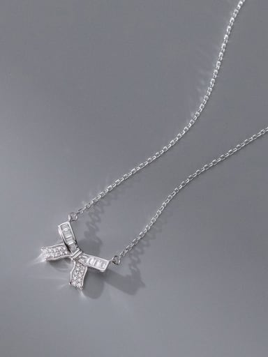 Silver 925 Sterling Silver Cubic Zirconia Butterfly Minimalist Necklace