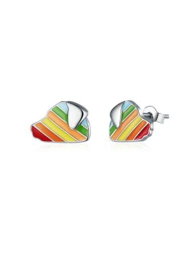 custom 925 Sterling Silver Enamel Rainbow Fish Cute Stud Earring