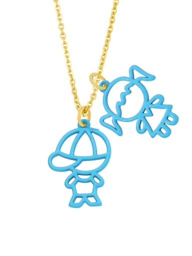 blue Brass Enamel Cute Angel  Pendant Necklace