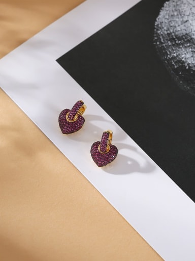 Red corundum Brass Cubic Zirconia Heart Luxury Huggie Earring