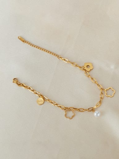 Brass Imitation Pearl  Flower Minimalist Anklet