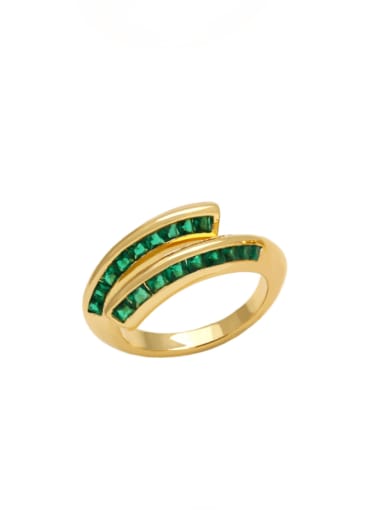 green Brass Cubic Zirconia Geometric Minimalist Stackable Ring