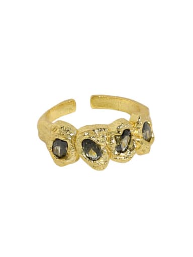 18K gold [No. 14 adjustable] 925 Sterling Silver Glass Stone Irregular Vintage Band Ring