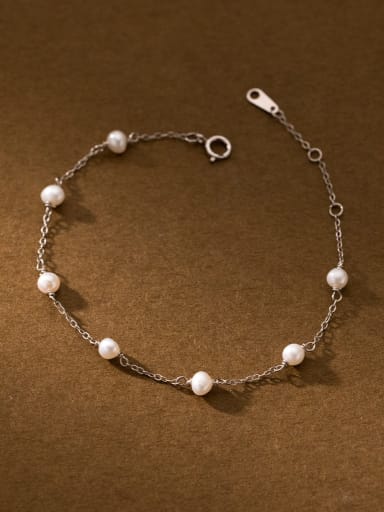 925 Sterling Silver Imitation Pearl Minimalist Link Bracelet