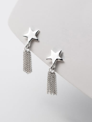 925 Sterling Silver Pentagram Tassel Minimalist Drop Earring