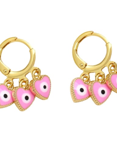 Pink Brass Enamel Evil Eye Minimalist Huggie Earring