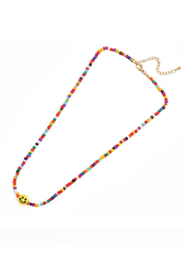 Multi Color Glass Bead Acrylic Smiley Bohemia  Handmade Beaded  Necklace