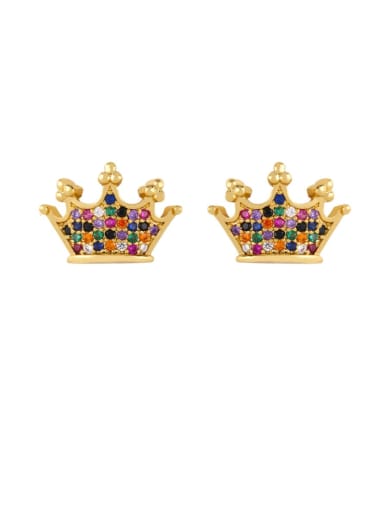 Brass Cubic Zirconia Crown Ethnic Stud Earring