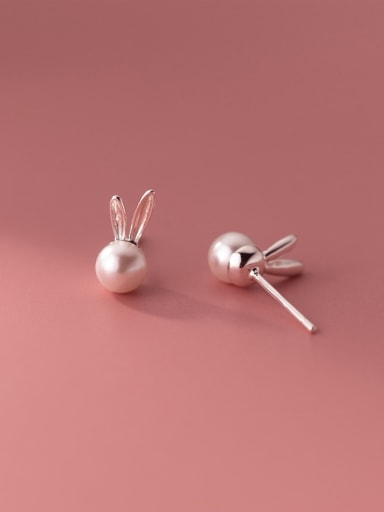 925 Sterling Silver Imitation Pearl Rabbit Cute Stud Earring