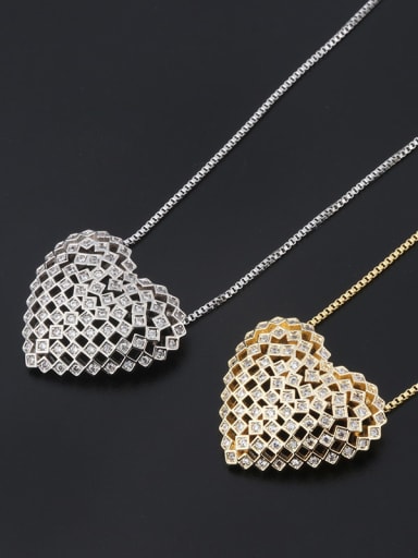 custom Copper Cubic Zirconia Dainty Hollow Heart  Pendant  Necklace