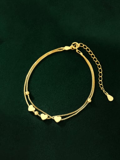BRS223 [Golden] 925 Sterling Silver Heart Minimalist Strand Bracelet
