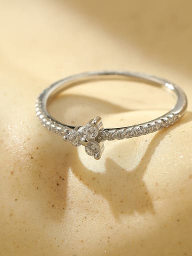 RS559  Platinum 925 Sterling Silver Cubic Zirconia Flower Dainty Band Ring