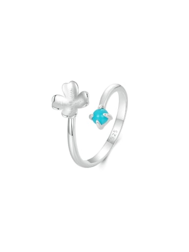 925 Sterling Silver Turquoise Clover Cute Band Ring