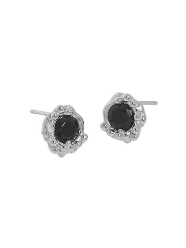 Platinum [with pure Tremella plug] 925 Sterling Silver Cubic Zirconia Geometric Hip Hop Stud Earring