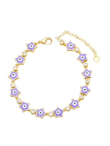 purple Brass Cubic Zirconia Enamel Evil Eye Bohemia Link Bracelet