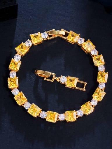 yellow Brass Cubic Zirconia Geometric Luxury Bracelet