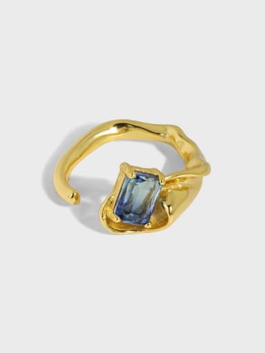 925 Sterling Silver Glass Stone Irregular Vintage Band Ring