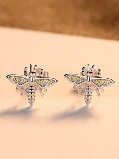925 Sterling Silver Rhinestone Dragonfly Cute Stud Earring