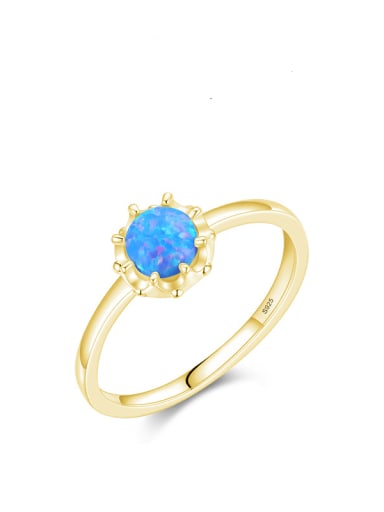 golden 925 Sterling Silver Opal Round Trend Band Ring