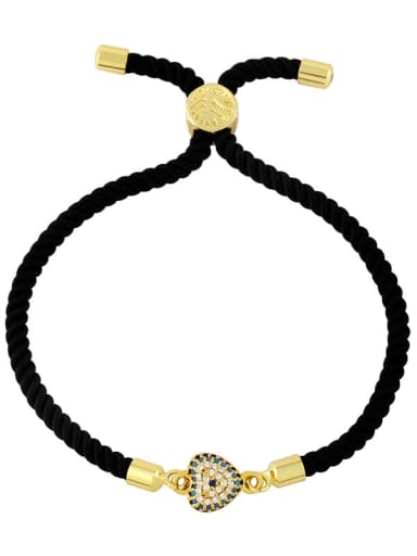 Black rope love gold Brass Cubic Zirconia Heart Vintage Woven Wire Bracelet