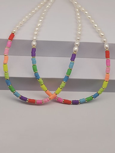 Stainless steel Freshwater Pearl Multi Color Polymer Clay Geometric Bohemia Necklace