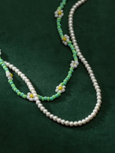 925 Sterling Silver Flower Minimalist Beaded Necklace